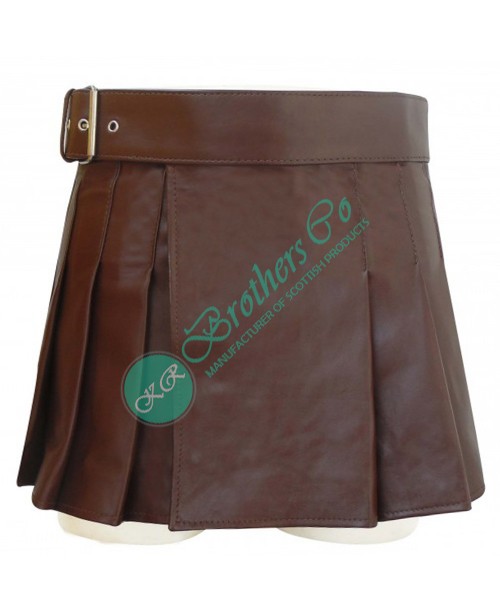Brown leather kilt with adjustable belt